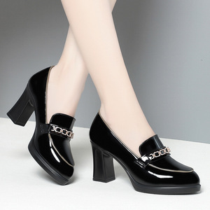 Xuanhui Nuova Tendenza Estiva Autunnale, Scarpe da Ufficio in Vernice con <span class=keywords><strong>Tacco</strong></span> a Blocco 7,5 cm, <span class=keywords><strong>Mocassini</strong></span> Comodi Slip-On per <span class=keywords><strong>Donna</strong></span> - Product Image 2