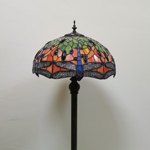 Đèn đứng trang trí kính màu Tiffany kiểu châu Âu cổ điển, đế đồng, hình chuồn chuồn xanh, thương hiệu Sensmuel - Product Image 5