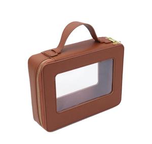 Borse da viaggio in pelle saffiano per il trucco con impugnatura con cerniera <span class=keywords><strong>trasparente</strong></span> per lavaggio borsa <span class=keywords><strong>trasparente</strong></span> per cosmetici da donna - Product Image 2