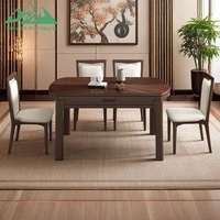 Ensemble de table à manger ronde extensible Wayon de style moderne du milieu du siècle, bois de noyer en forme d'étoile, chaises crème
