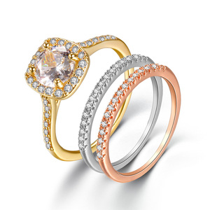 Ensemble de bagues empilables en laiton et zircon cubique, 3 pièces, <span class=keywords><strong>solitaire</strong></span> et alliance éternité pour femme - Product Image 1