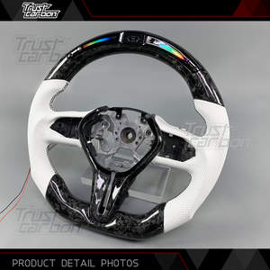 Sport Design for Q50 QX50 Q60 2013-2022 Customized Forged <b>Carbon</b> LED <b>Fiber</b> Steering Wheel with White Perforated - Product Image 3