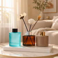 Bouteille diffuseur en verre mat et givré avec bouchon doré/argenté, pot de recharge pour arômes