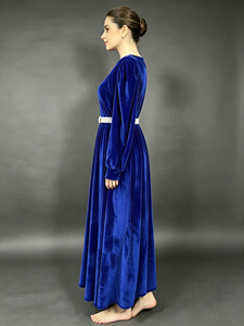 Vestido Largo de Terciopelo SWEET BABE, Cuello Redondo, Manga Larga, Corte en A, Elegante y Formal para Mujer, con Cinturón - Product Image 2