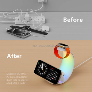 Adaptador de cargador de hogar inteligente multifunción inalámbrico para teléfonos móviles tabletas relojes con lámpara de ambiente LED RGB reloj despertador - Product Image 3