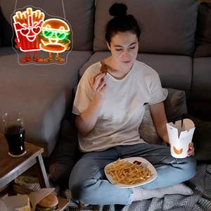 Letrero LED <span class=keywords><strong>de</strong></span> Neón con Impresión UV <span class=keywords><strong>de</strong></span> Hamburguesa y Papas Fritas, Decoración <span class=keywords><strong>de</strong></span> Pared con Alimentación USB para Cocina, Cafetería, Restaurante y Cuarto <span class=keywords><strong>de</strong></span> Hombre - Product Image 4