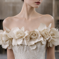 Gaun Pengantin Mewah Model Ball Gown Off Shoulder 3D Rose Champagne Jacquard Lace Ukuran Besar Custom Grosir Pabrik