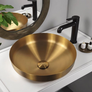 Évier de comptoir en acier inoxydable 304 avec vasque pour villa, gîte, maternelle et toilettes, <span class=keywords><strong>petit</strong></span> lavabo rond - Product Image 1