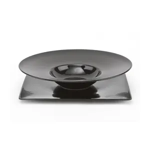Mat sır 10 inç siyah özel porselen çorba makarna hediye yemek tabağı yemek setleri seramik tabak kase makarna jant çorba kasesi