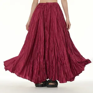 Elegant solid color oversized pleated half skirt ladies high waist mult pleated swing skirts 2024