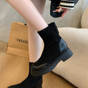 Botines <span class=keywords><strong>de</strong></span> Ante y PU <span class=keywords><strong>para</strong></span> <span class=keywords><strong>Mujer</strong></span>, Tallas 35-45, con Cremallera, Suela Gruesa, <span class=keywords><strong>para</strong></span> Pantorrillas Anchas, Estilo Casual <span class=keywords><strong>de</strong></span> Invierno - Product Image 1