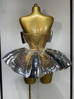 Ensemble deux pièces pour spectacle, tenue dos nu en sequins argentés et strass pour femmes, robes de fête d'anniversaire