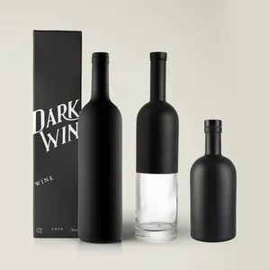 Botella de licor de whisky, botella de vidrio transparente, gruesa, personalizada, a granel, 750ml