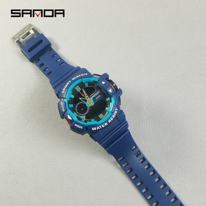 SANDA 3310 thiết bị điện tử + Thạch anh hiển thị kép LED TPU dây đeo 50m Đồng hồ chống nước tuần lịch dạ quang chức năng báo thức - Product Image 5