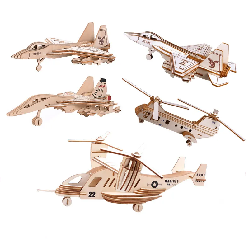 Mini quebra-cabeças 3d série avião, quebra-cabeça de madeira brinquedo coreano