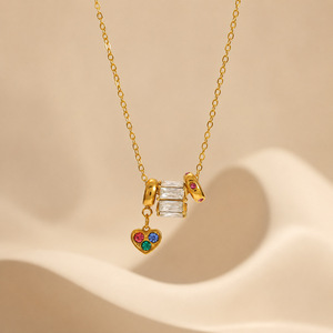 SUMMLY Collana Trendy con Ciondolo a Perline Distanziatrici in Zirconi, Collana con Catena a Maglie in Acciaio Inossidabile Placcato Oro 18K, Gioielli alla Moda - Product Image 2