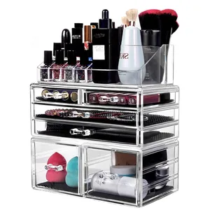 Organizer per cosmetici organizzatore per trucco in acrilico organizzatore per portagioie Set da 3 pezzi con supporto per rossetto a 6 cassetti Desktop impilabile