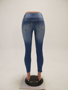 Vaqueros rasgados de algodón para mujer, Vaqueros de cintura media, rectos, color negro, azul, 2023 - Product Image 6