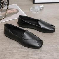 Mocassins rétro à enfiler à bout carré pour femme, couleur unie, respirants, tendance, plats, polyvalents, chaussures de travail en PU/caoutchouc