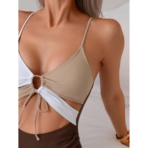Elegante Traje de Baño de Una Pieza para Mujer, Cuello en V Profundo, Corte Entallado, Tejido de Secado Rápido, Cintura Ajustada, Sin Mangas, Estilo Mini - Product Image 3