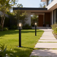 Lampadaire de jardin décoratif en aluminium moulé sous pression, forme carrée, abat-jour en PC LED, 15W, résistant à l'eau, E27