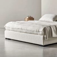 Lit double de style italien minimaliste avec cadre en bois massif, dossier rembourré en tissu double face, pour chambre principale
