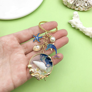 Blue Oil Drip Alloy Ocean Series <b>Keychain</b> Round Zinc Alloy Jewelry Accessory For Creative DIY Gifts - Product Image 2
