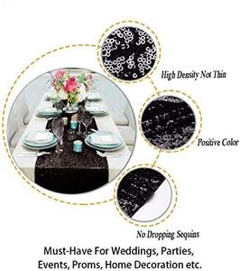 Chemin de table à paillettes noires de 12x72 pouces Couverture de table à paillettes scintillantes pour réception de mariage Table d'événement de <span class=keywords><strong>vacances</strong></span> - Product Image 4