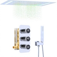 Système de douche à effet pluie LED 20x14 pouces avec douchette à main, icônes numériques lumineuses, robinet de douche en laiton et acier inoxydable finition chromée