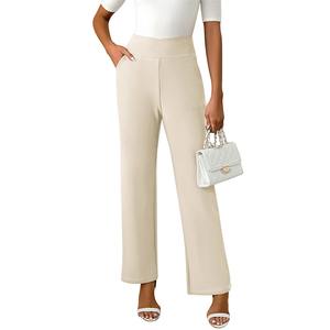 P4526 <span class=keywords><strong>pantaloni</strong></span> da Yoga a vita alta da donna Premium solidi <span class=keywords><strong>con</strong></span> <span class=keywords><strong>tasche</strong></span> <span class=keywords><strong>laterali</strong></span> a gamba dritta chiusura in vita elastica ODM estate Design piatto anteriore - Product Image 5