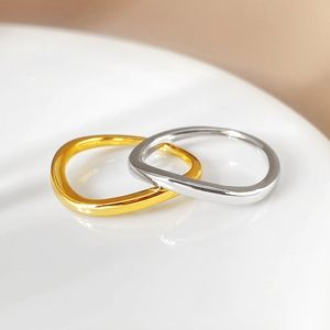 Curved Band <b>Plain</b> Stackable <b>Ring</b> 18K Gold Plated Minimalist Jewelry Dainty <b>Rings</b> for Women Daily - Product Image 2