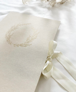 Certificat de Nikah islamique personnalisé, feuille d'or, lin crème, folio de mariage, invitations de mariage, papier de coton avec satin - Product Image 2