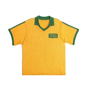 Custom Design Logo Knitwear Polo Shirt Short Sleeve Summer Mesh Soccer Wear Football Goalkeeper Set Retro Knitted Jerseys