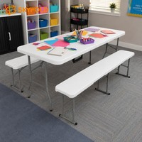 Table et banc pliants portables en plastique de 1,8 m – Table d'extérieur légère en plastique pour cuisine, extérieur, pique-niques et fêtes