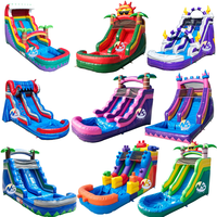 Toboggans aquatiques gonflables commerciaux de 18 pieds pour enfants et adultes, parc aquatique en PVC de 0,55 mm pour la location