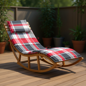 Lettino Prendisole in Legno di Teak, Dimensioni Standard, Dondolo da Esterno per Patio con Cuscino, Design Moderno - Product Image 2