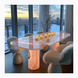 Meja Makan Onyx tembus cahaya, meja makan marmer giok bercahaya mebel ruang makan kustom Oval Backlit Onyx - Product Image 1