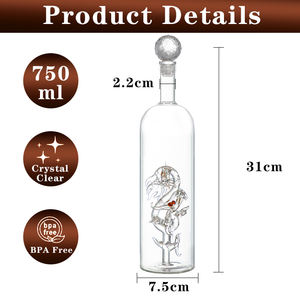 A prueba de fugas personalizado hecho a mano dragón arte único vacío borosilicato <span class=keywords><strong>Tequila</strong></span> 750ml licor de whisky vino tinto embalaje botella de vidrio transparente - Product Image 4
