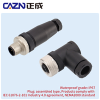 Conector industrial Rosca de tornillo en ángulo recto 2 3 pines Macho hembra M12 A Código Enchufe ensamblado de plástico