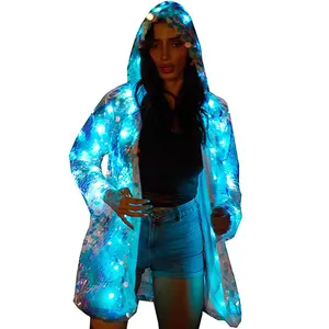 Womens Girls Sequins Light up Led Dance Clothes Halloween Flash LED Jacket Coat LED Stage Clothes Light Fashion Fancy Costume