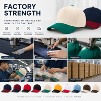 Casquette de baseball 100 % coton à cinq panneaux, bicolore, avec calotte rigide et boucle en cuivre tendance, ajustable par fermeture à pression