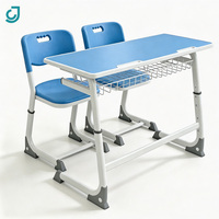 Ensemble de chaise et table d'école double, réglable en hauteur, avec panier de rangement en fil métallique pour projets en classe