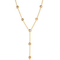 J&D Jewelry Dainty 18K PVD Gold Plated Stainless Steel Cubic Zirconia Long Y Shape Chain Necklace