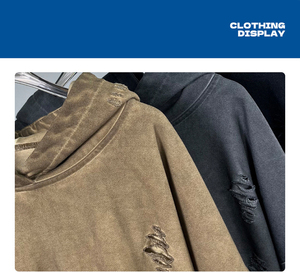 Sudadera con Capucha de Invierno de Alta Calidad, 100% Algodón, 450 g/m², Estilo Retro Urbano para Hombre, Lavado Ácido Personalizado, Corte Holgado, Resistente al Viento, Ecológica - Product Image 3