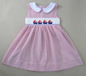 Sweet Sailboat Smocked Kids Collection Red White Stripe Sleeveless Nautical <b>Party</b> <b>Dress</b> For <b>Toddler</b> Girls - Product Image 4
