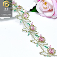 LEIXUSI Bordure en dentelle florale multicolore soluble dans l'eau de 3 cm, broderie florale pour robe, jupe, accessoires vestimentaires en stock