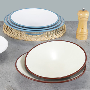 Tazón de fideos bicolor de melamina, plato poco profundo de boca ancha para uso doméstico, color sólido - Product Image 3