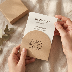 Tarjeta de Agradecimiento Personalizada de Kraft para Salón de Belleza con Funda Exterior para Sets de Regalo de Cuidado Posterior al Spa y Empaques de Bienestar - Product Image 1