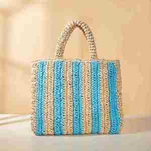 Bolso de Mano de Lujo para Mujer, Tejido a Crochet, de Paja, para Playa, Verano, con Rayas, Bolso de Hombro para Dama, con Logotipo Personalizado - Product Image 2