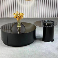 Set meja kopi mewah, meja kopi Modern, Set meja samping kopi hitam, furnitur rumah kaca kayu untuk ruang tamu